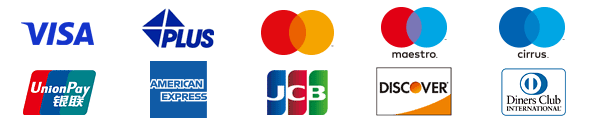 VISA PLUS Mastercard Maestro Cirrus UnionPay（银联） AmericanExpress JCB DISCOVER Diners Club