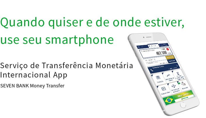 Quando quiser e de onde estiver, use seu smartphone Serviço de Transferência Monetária Internacional App SEVEN BANK Money Transfer